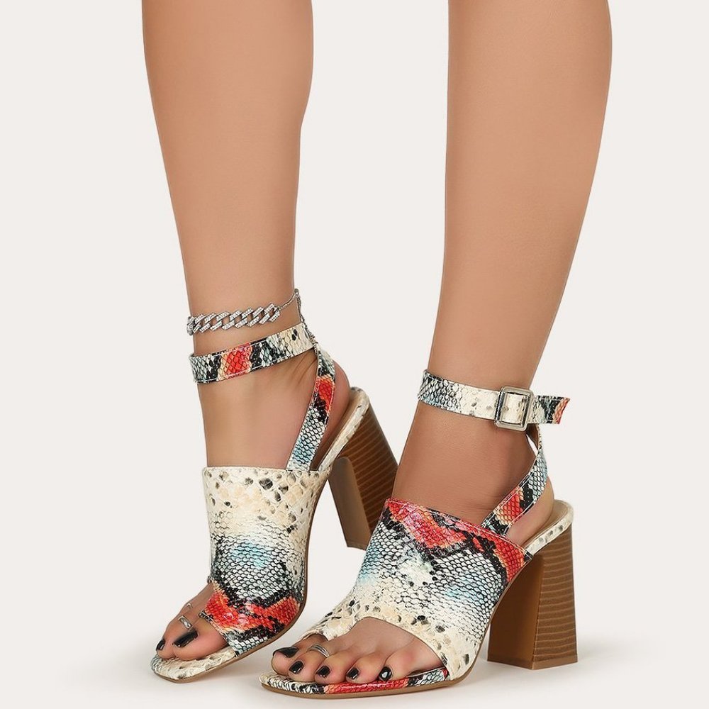 Yoki Multicolor Snakeskin Block Heels